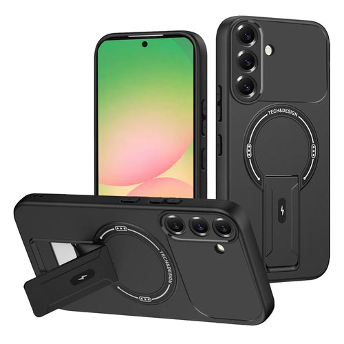 Case For Samsung Galaxy A56 5G  /  A36 5G Skin Touch Kickstand PC + TPU Phone Cover Support Magnetic Car Mount - Black - 1