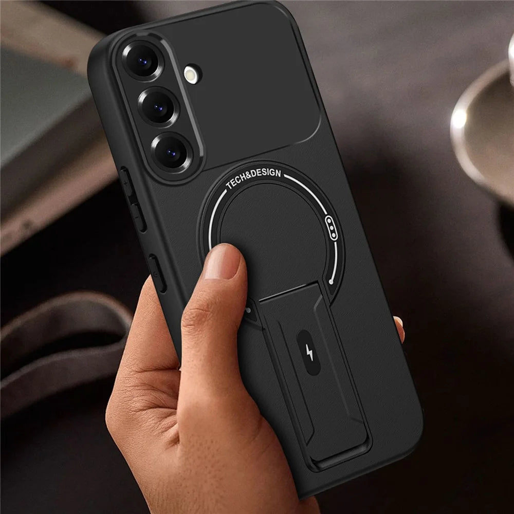 Case For Samsung Galaxy A56 5G  /  A36 5G Skin Touch Kickstand PC + TPU Phone Cover Support Magnetic Car Mount - Black - 7