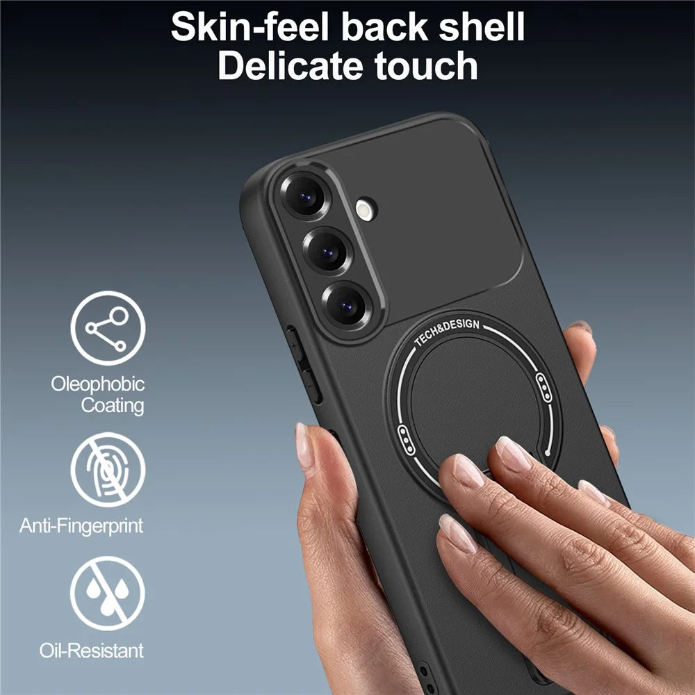 For Samsung Galaxy A37 5G Case Skin Touch Kickstand PC + TPU Phone Cover Support Magnetic Car Mount - Black - 4