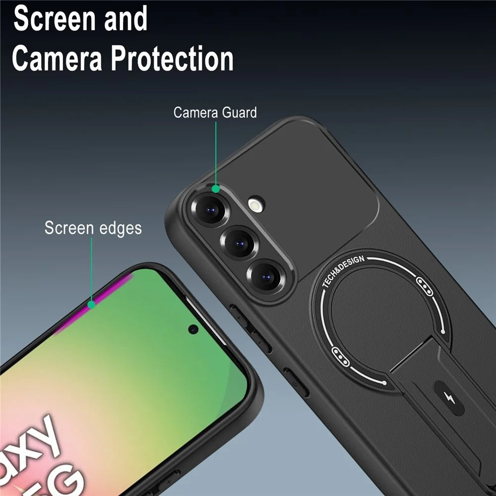 For Samsung Galaxy A37 5G Case Skin Touch Kickstand PC + TPU Phone Cover Support Magnetic Car Mount - Black - 6