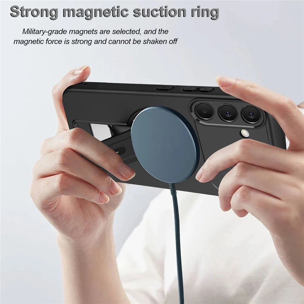For Samsung Galaxy A57 5G Case Skin Touch Kickstand PC + TPU Phone Cover Support Magnetic Car Mount - Black - 3