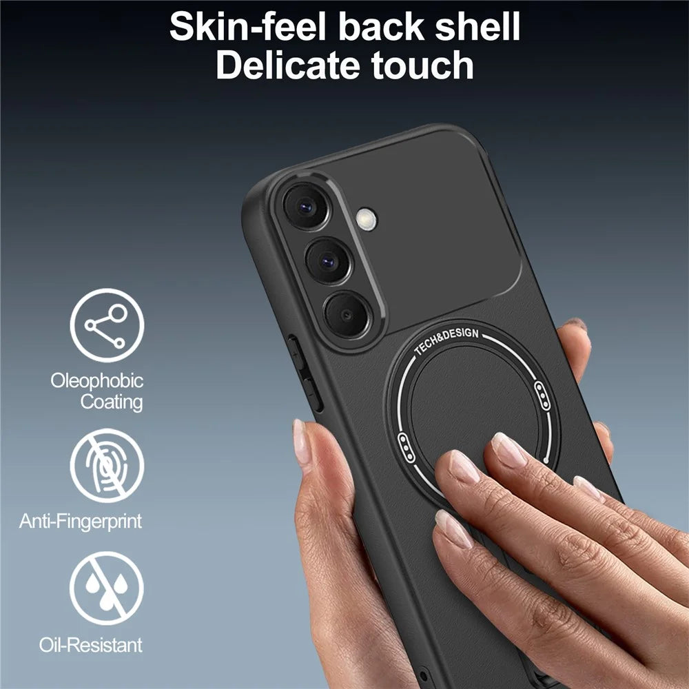 For Samsung Galaxy A57 5G Case Skin Touch Kickstand PC + TPU Phone Cover Support Magnetic Car Mount - Black - 4