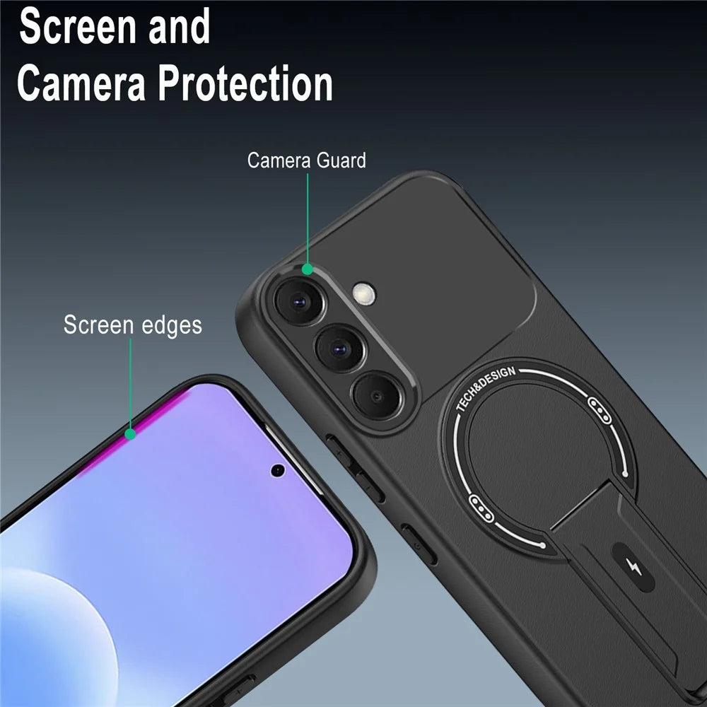 For Samsung Galaxy A57 5G Case Skin Touch Kickstand PC + TPU Phone Cover Support Magnetic Car Mount - Black - 6