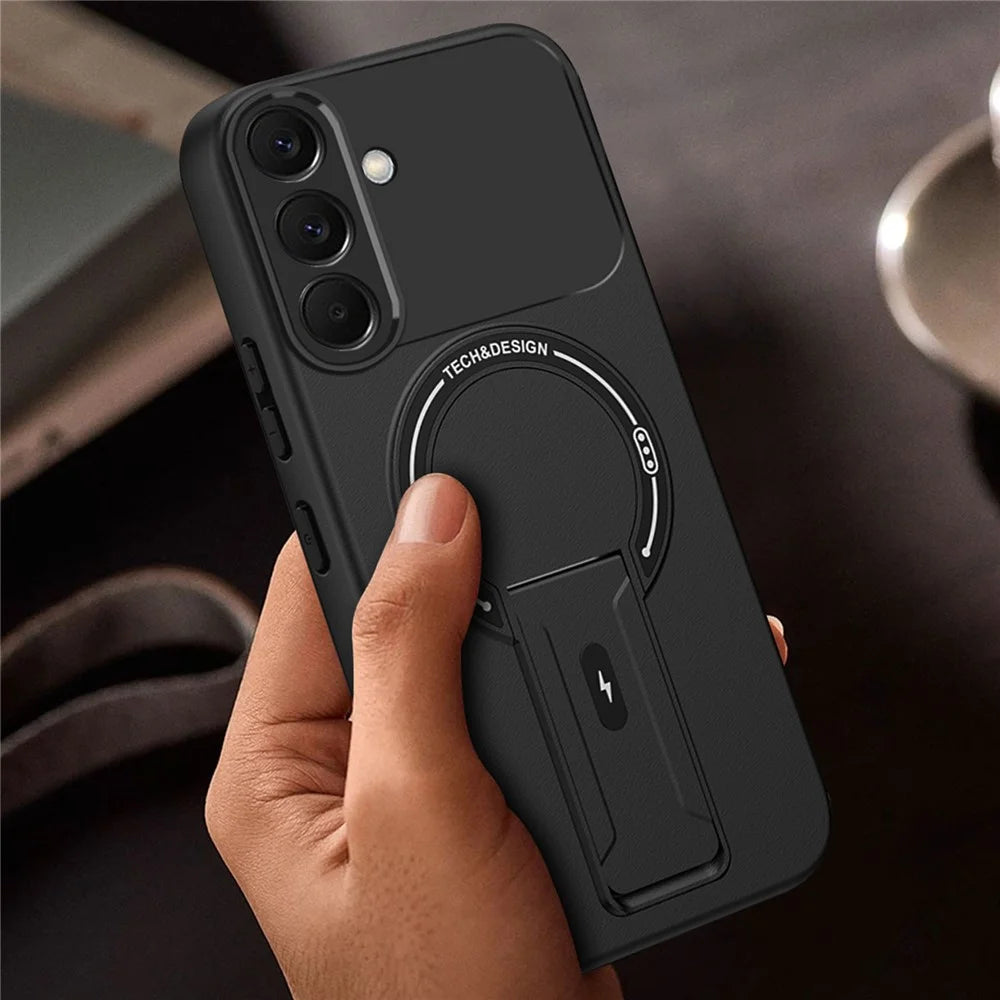 For Samsung Galaxy A57 5G Case Skin Touch Kickstand PC + TPU Phone Cover Support Magnetic Car Mount - Black - 7