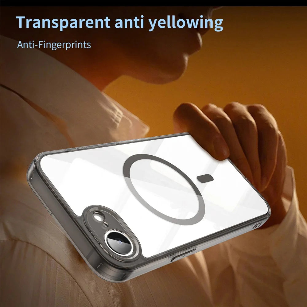For iPhone 16e  /  17e Case Compatible with MagSafe Clear PC + TPU Shockproof Phone Back Cover - Transparent Black - 3