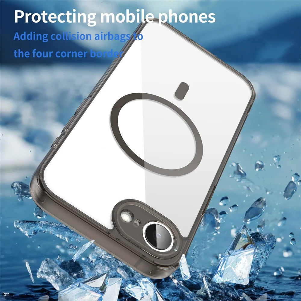 For iPhone 16e  /  17e Case Compatible with MagSafe Clear PC + TPU Shockproof Phone Back Cover - Transparent Black - 5