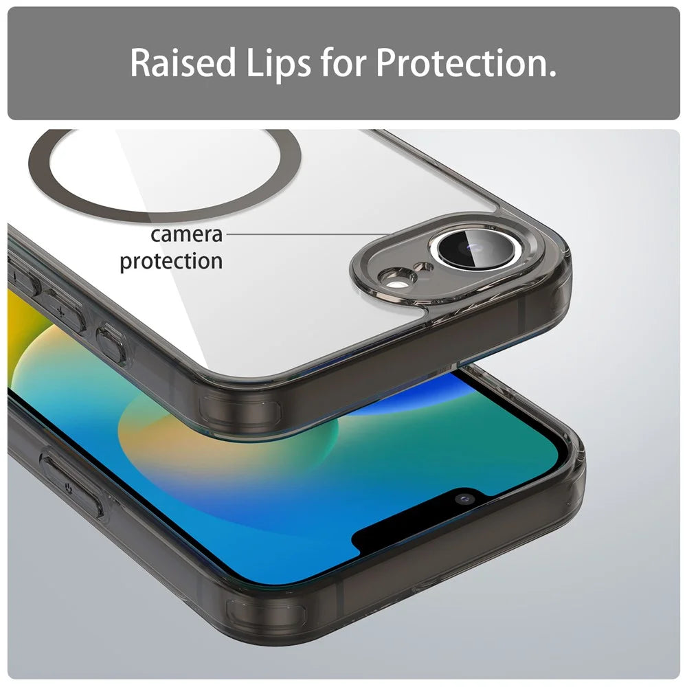 For iPhone 16e  /  17e Case Compatible with MagSafe Clear PC + TPU Shockproof Phone Back Cover - Transparent Black - 6