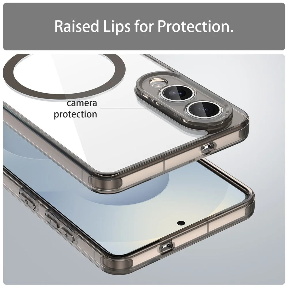 For Samsung Galaxy S25 Edge Case Compatible with MagSafe Clear PC + TPU Shockproof Phone Back Cover - Transparent Black - 6
