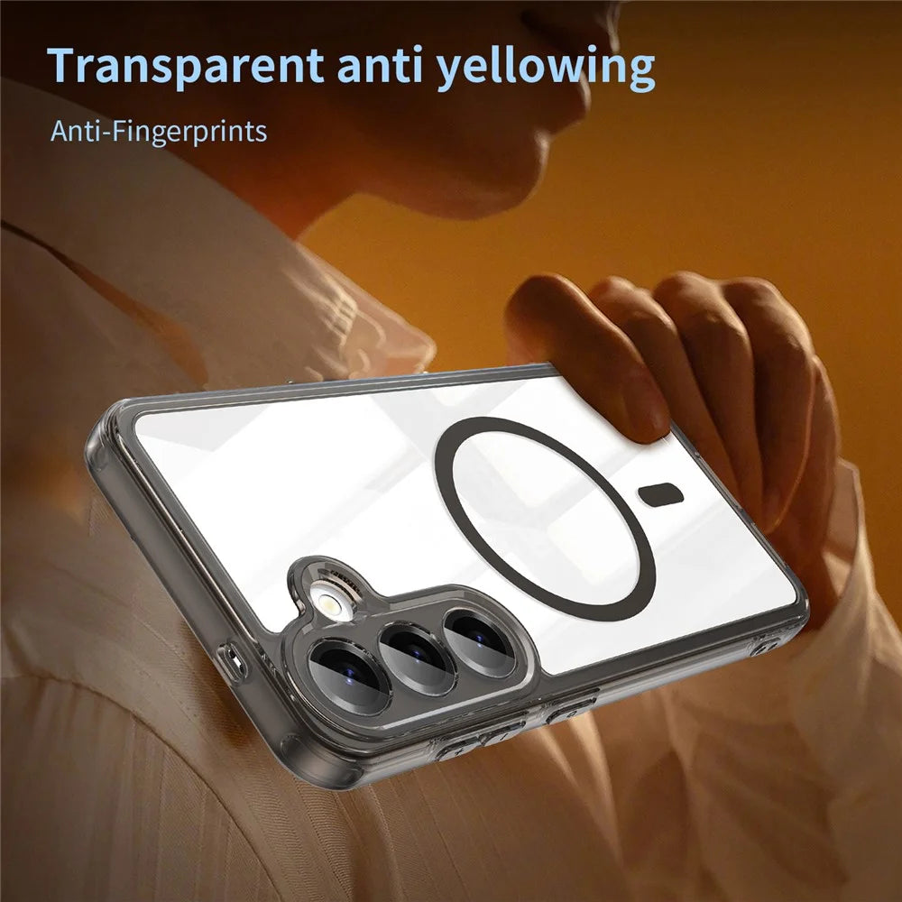 For Samsung Galaxy S25 Case Compatible with MagSafe Clear PC + TPU Shockproof Phone Back Cover - Transparent Black - 3