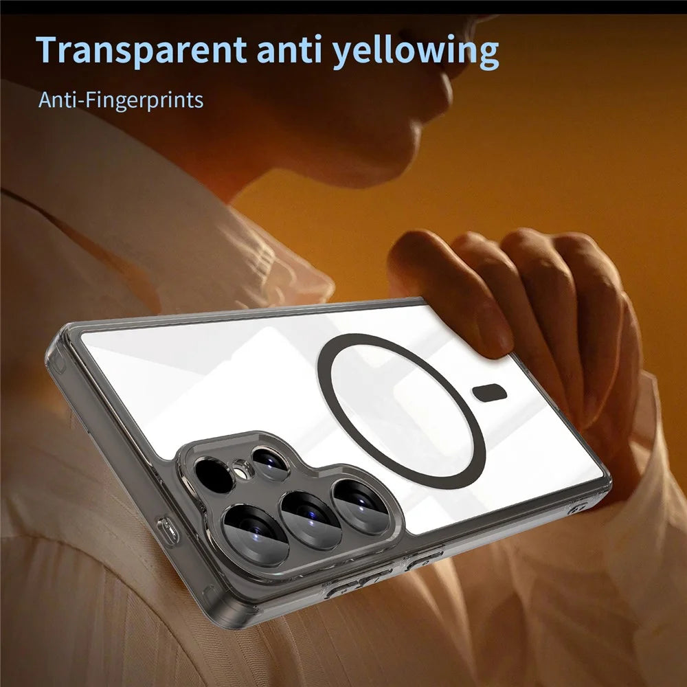 For Samsung Galaxy S25 Ultra Case Compatible with MagSafe Clear PC + TPU Shockproof Phone Back Cover - Transparent Black - 3
