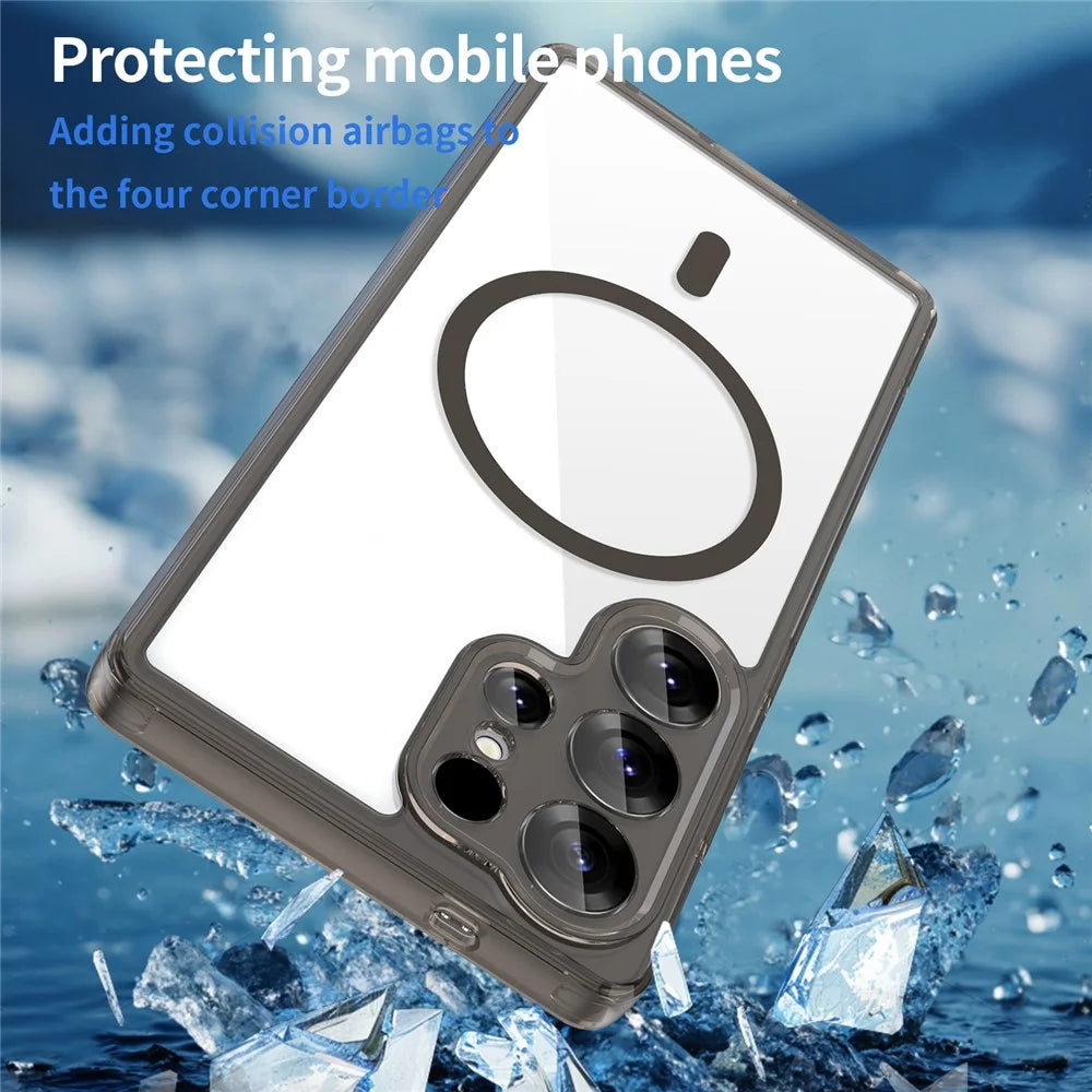 For Samsung Galaxy S25 Ultra Case Compatible with MagSafe Clear PC + TPU Shockproof Phone Back Cover - Transparent Black - 5