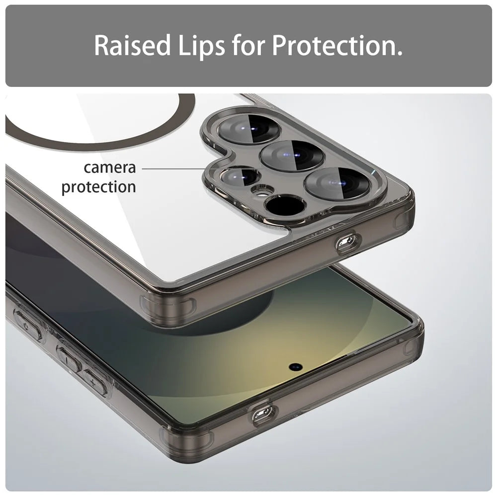 For Samsung Galaxy S25 Ultra Case Compatible with MagSafe Clear PC + TPU Shockproof Phone Back Cover - Transparent Black - 6