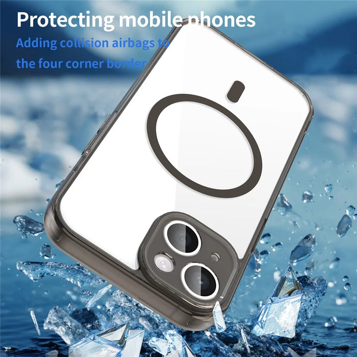 For iPhone 15 Case Compatible with MagSafe Clear PC + TPU Shockproof Phone Back Cover - Transparent Black - 5