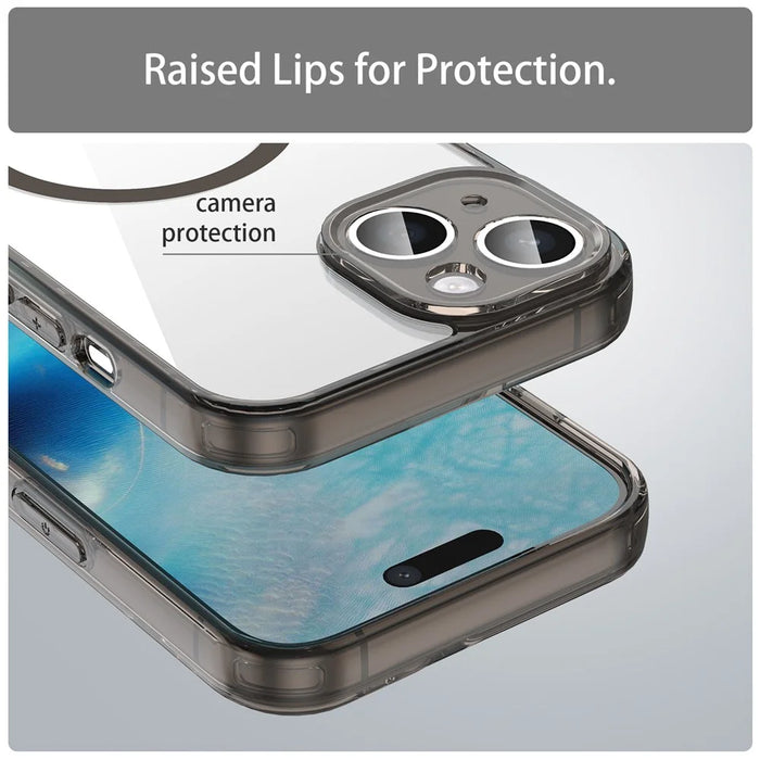 For iPhone 15 Case Compatible with MagSafe Clear PC + TPU Shockproof Phone Back Cover - Transparent Black - 6