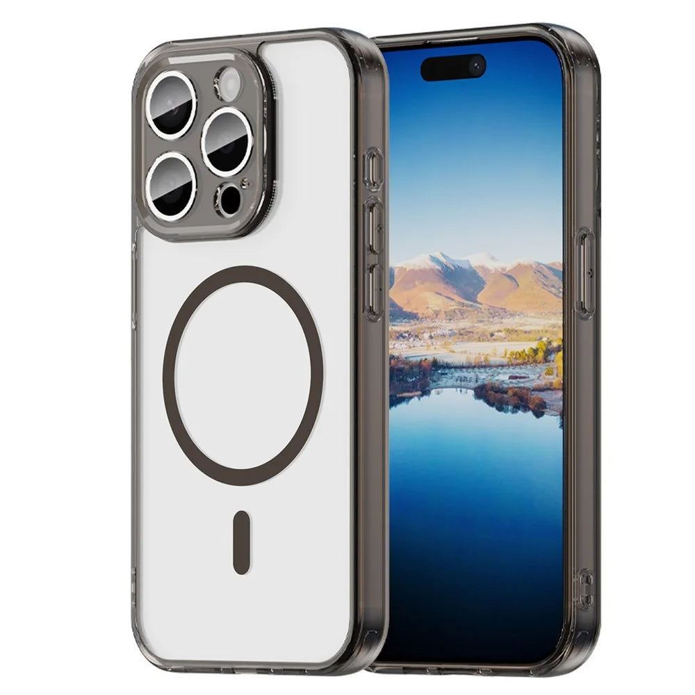 For iPhone 15 Pro Case Compatible with MagSafe Clear PC + TPU Shockproof Phone Back Cover - Transparent Black - 1