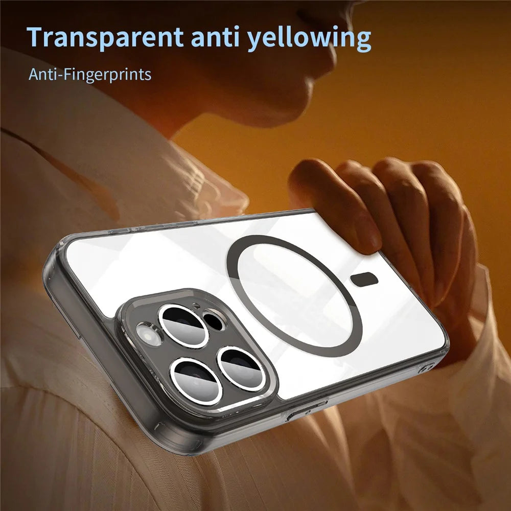 For iPhone 15 Pro Case Compatible with MagSafe Clear PC + TPU Shockproof Phone Back Cover - Transparent Black - 3