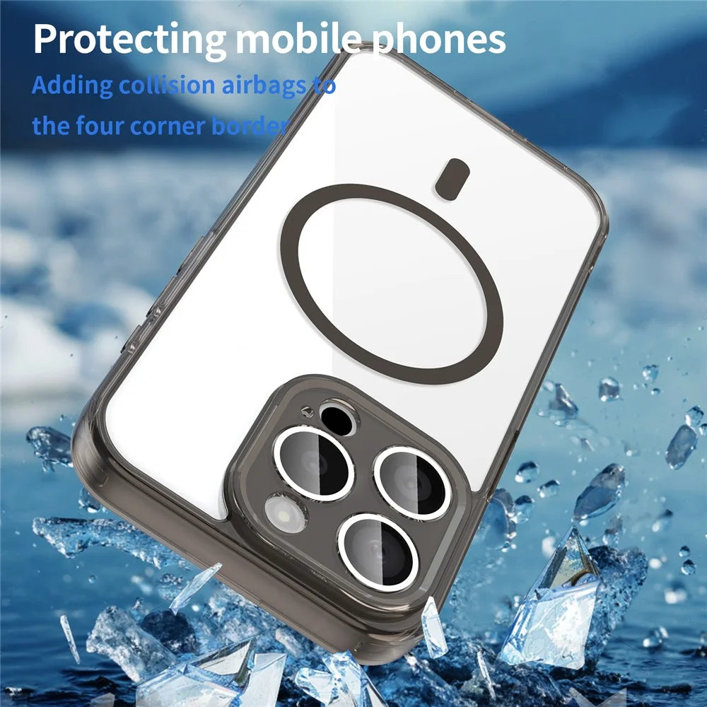 For iPhone 15 Pro Case Compatible with MagSafe Clear PC + TPU Shockproof Phone Back Cover - Transparent Black - 5