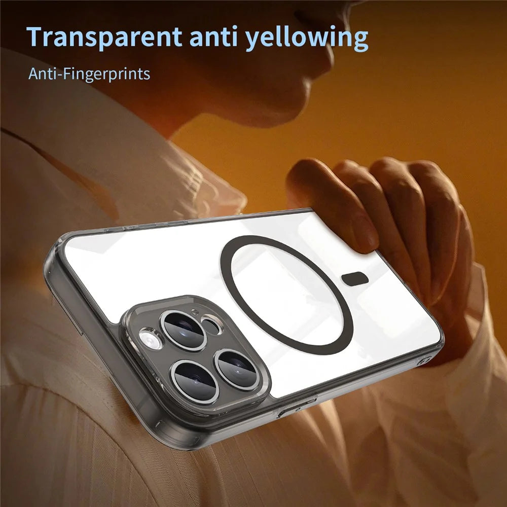For iPhone 15 Pro Max Case Compatible with MagSafe Clear PC + TPU Shockproof Phone Back Cover - Transparent Black - 3