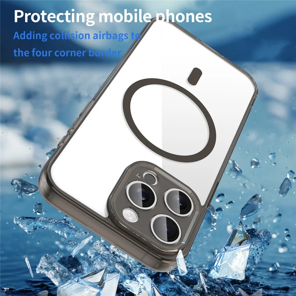 For iPhone 15 Pro Max Case Compatible with MagSafe Clear PC + TPU Shockproof Phone Back Cover - Transparent Black - 5