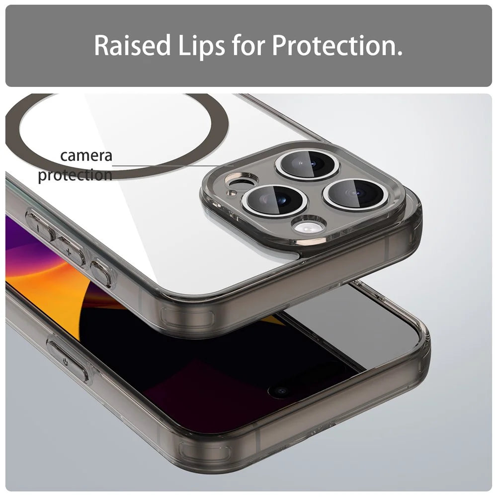 For iPhone 15 Pro Max Case Compatible with MagSafe Clear PC + TPU Shockproof Phone Back Cover - Transparent Black - 6