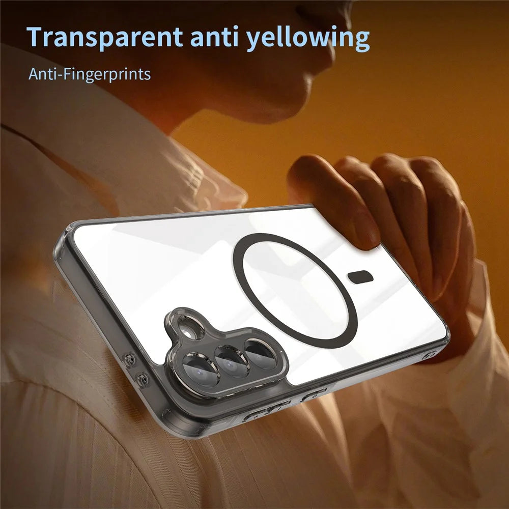 For Samsung Galaxy A36 5G Case Compatible with MagSafe Clear PC + TPU Shockproof Phone Back Cover - Transparent Black - 3