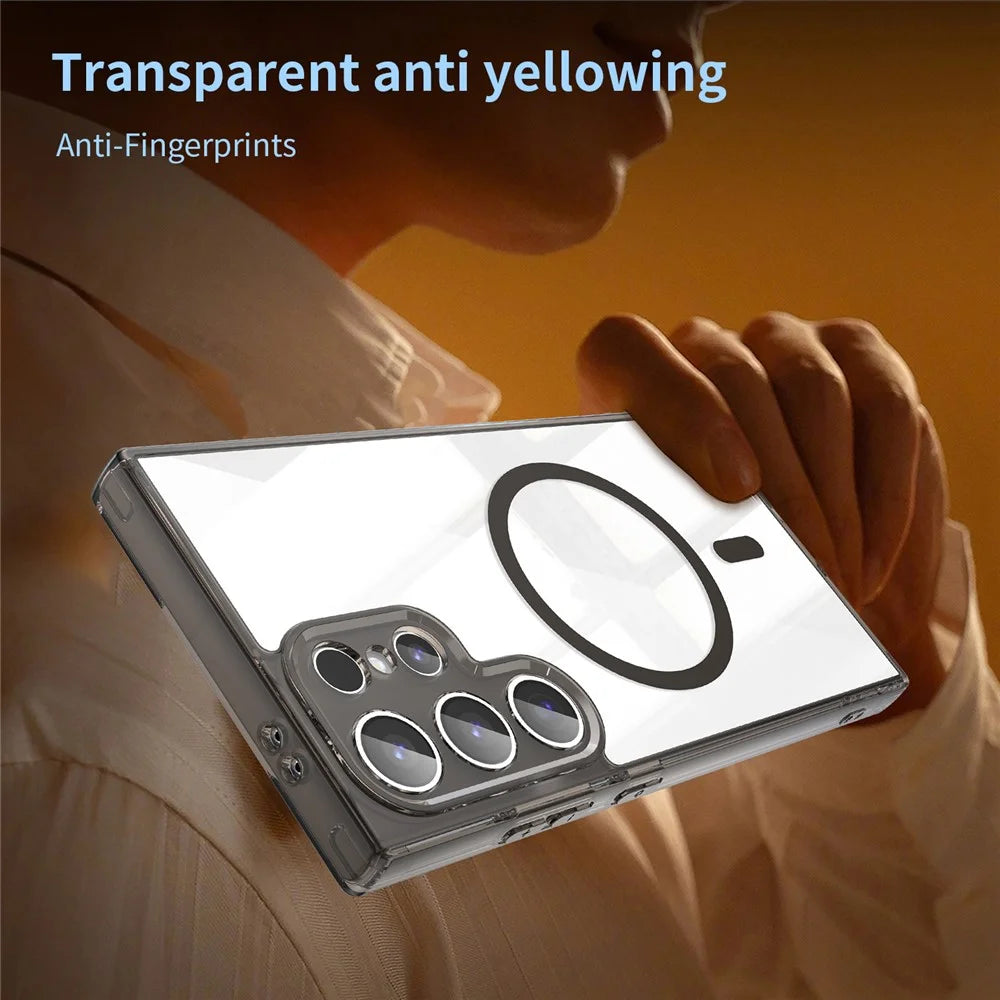 For Samsung Galaxy S24 Ultra Case Compatible with MagSafe Clear PC + TPU Shockproof Phone Back Cover - Transparent Black - 3