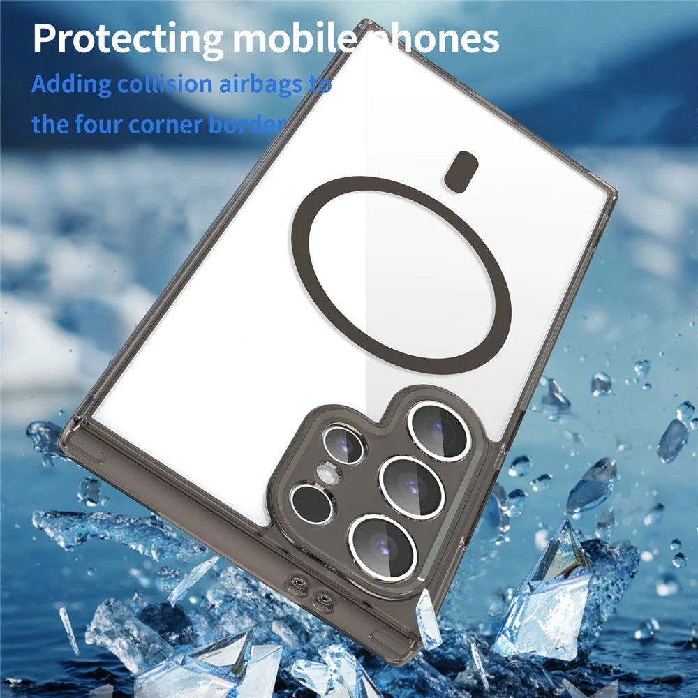 For Samsung Galaxy S24 Ultra Case Compatible with MagSafe Clear PC + TPU Shockproof Phone Back Cover - Transparent Black - 5