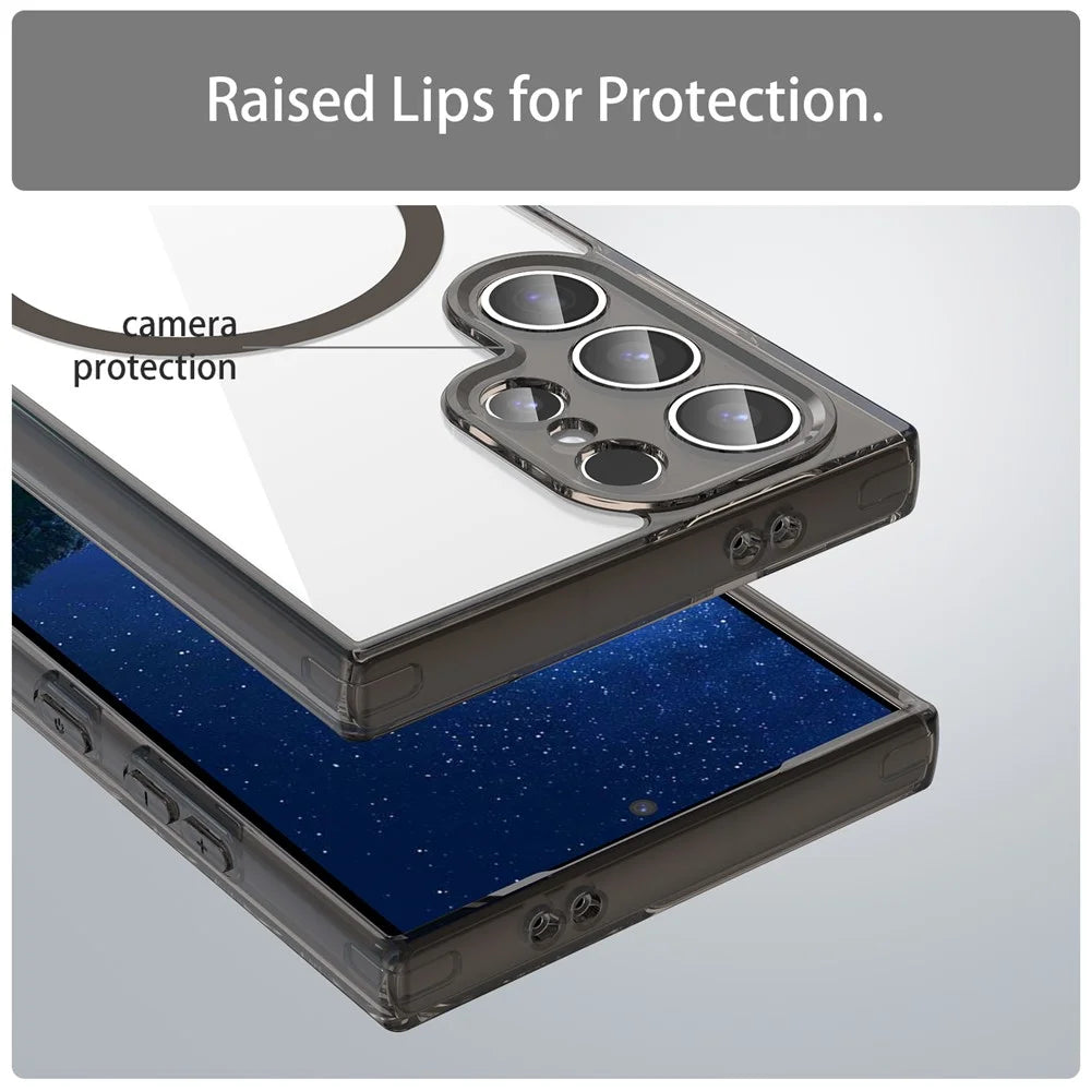 For Samsung Galaxy S24 Ultra Case Compatible with MagSafe Clear PC + TPU Shockproof Phone Back Cover - Transparent Black - 6