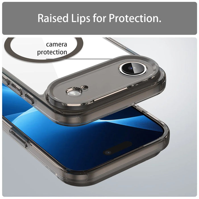 For iPhone Air Case Compatible with MagSafe Clear PC + TPU Shockproof Phone Back Cover - Transparent Black - 6
