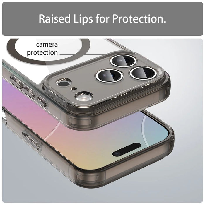 For iPhone 17 Pro Case Compatible with MagSafe Clear PC + TPU Shockproof Phone Back Cover - Transparent Black - 6