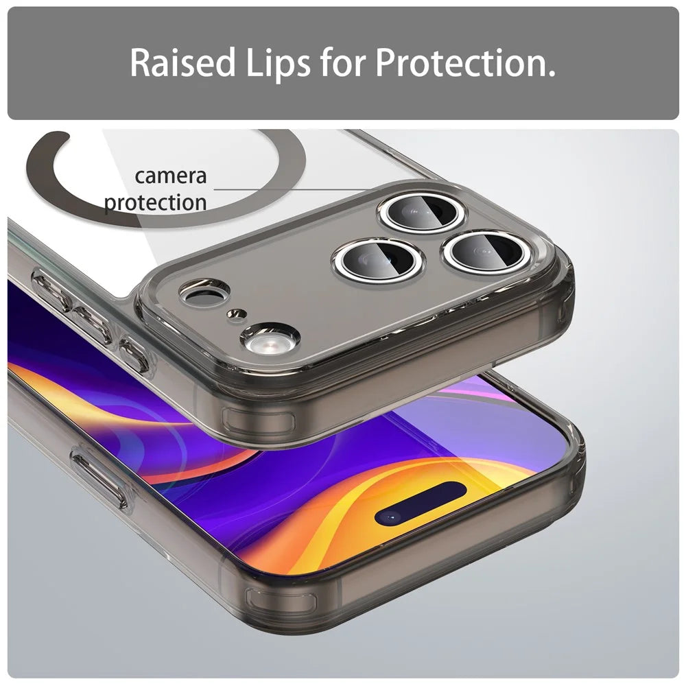 For iPhone 17 Pro Max Case Compatible with MagSafe Clear PC + TPU Shockproof Phone Back Cover - Transparent Black - 6
