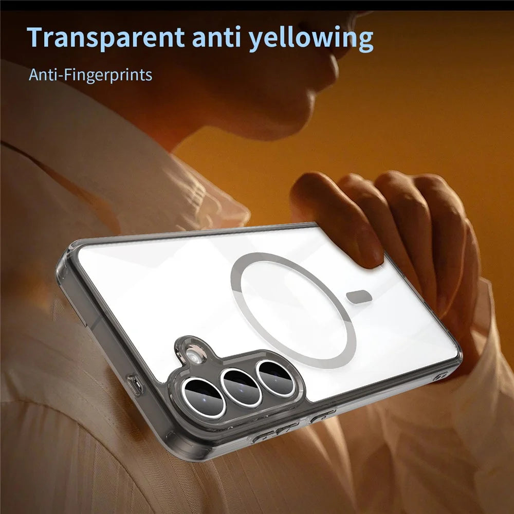 For Samsung Galaxy S25 FE Max Case Compatible with MagSafe Clear PC + TPU Shockproof Phone Back Cover - Transparent Black - 3