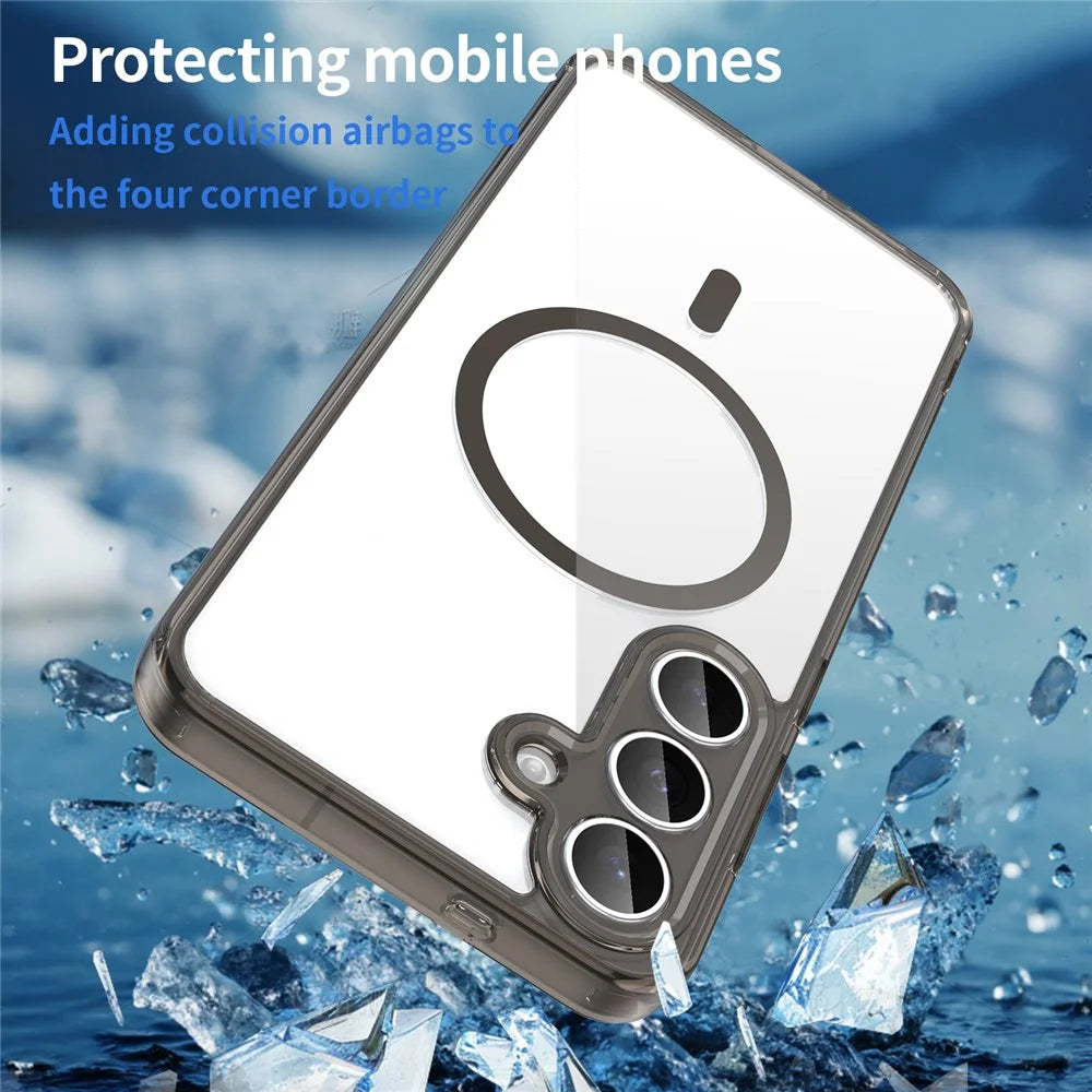 For Samsung Galaxy S25 FE Max Case Compatible with MagSafe Clear PC + TPU Shockproof Phone Back Cover - Transparent Black - 5