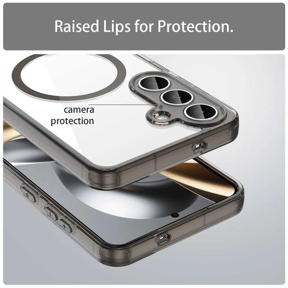 For Samsung Galaxy S25 FE Max Case Compatible with MagSafe Clear PC + TPU Shockproof Phone Back Cover - Transparent Black - 6