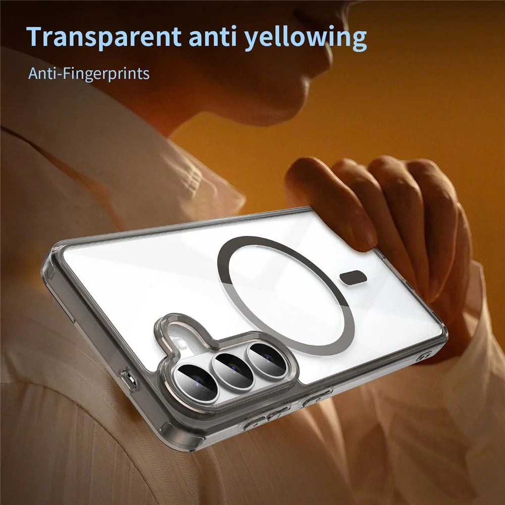 For Samsung Galaxy S26 Case Compatible with MagSafe Clear PC + TPU Shockproof Phone Back Cover - Transparent Black - 3