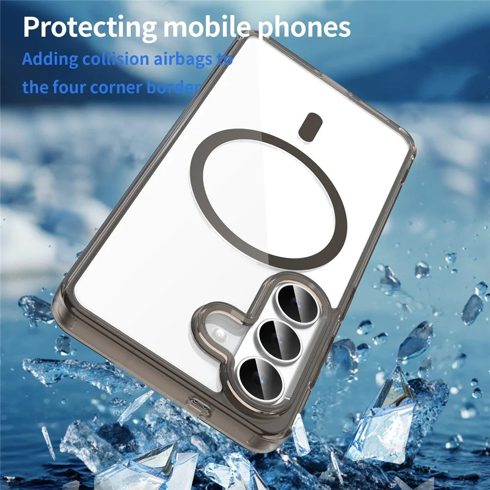 For Samsung Galaxy S26 Case Compatible with MagSafe Clear PC + TPU Shockproof Phone Back Cover - Transparent Black - 5