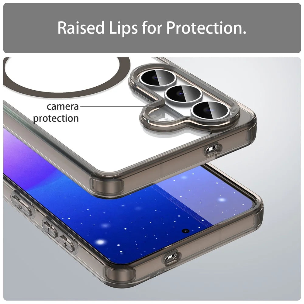 For Samsung Galaxy S26 Case Compatible with MagSafe Clear PC + TPU Shockproof Phone Back Cover - Transparent Black - 6