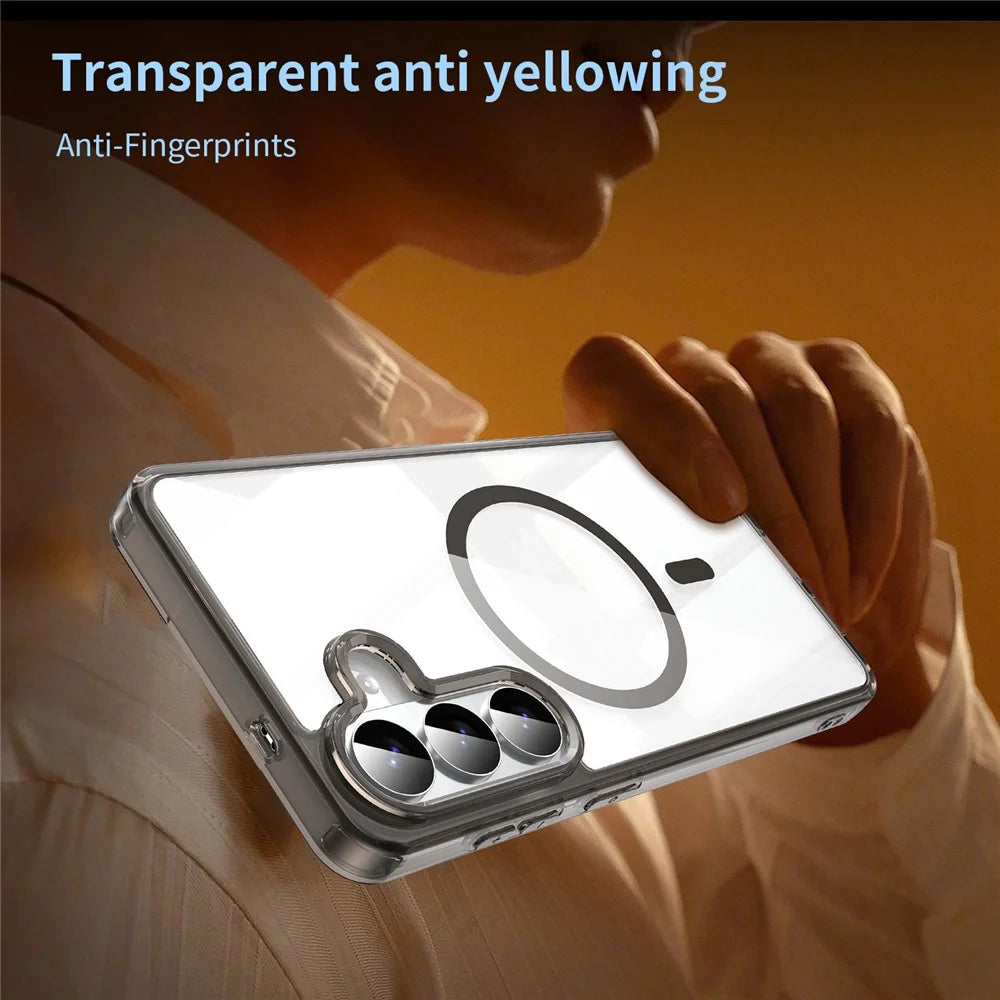 For Samsung Galaxy S26+ Case Compatible with MagSafe Clear PC + TPU Shockproof Phone Back Cover - Transparent Black - 3