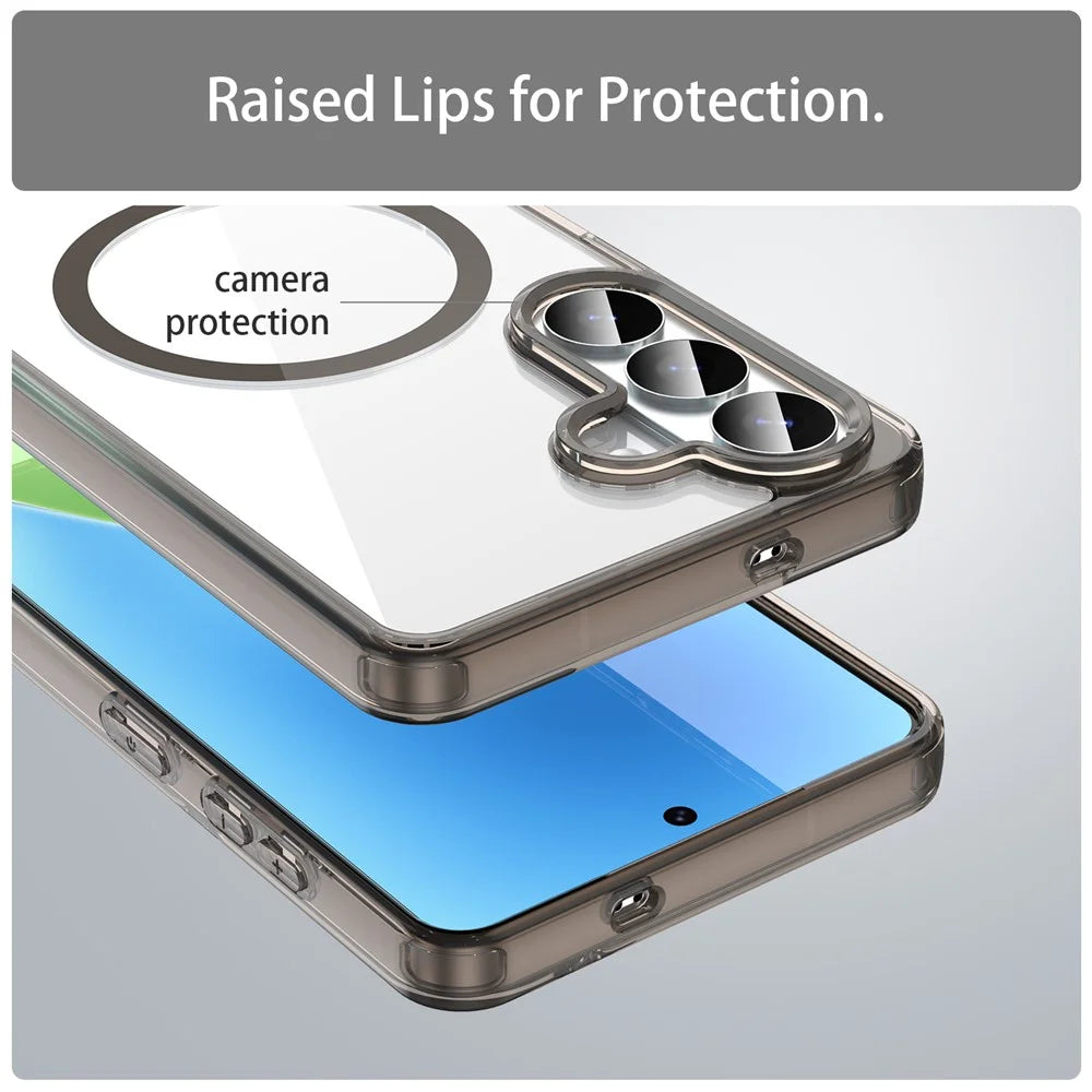 For Samsung Galaxy S26+ Case Compatible with MagSafe Clear PC + TPU Shockproof Phone Back Cover - Transparent Black - 6