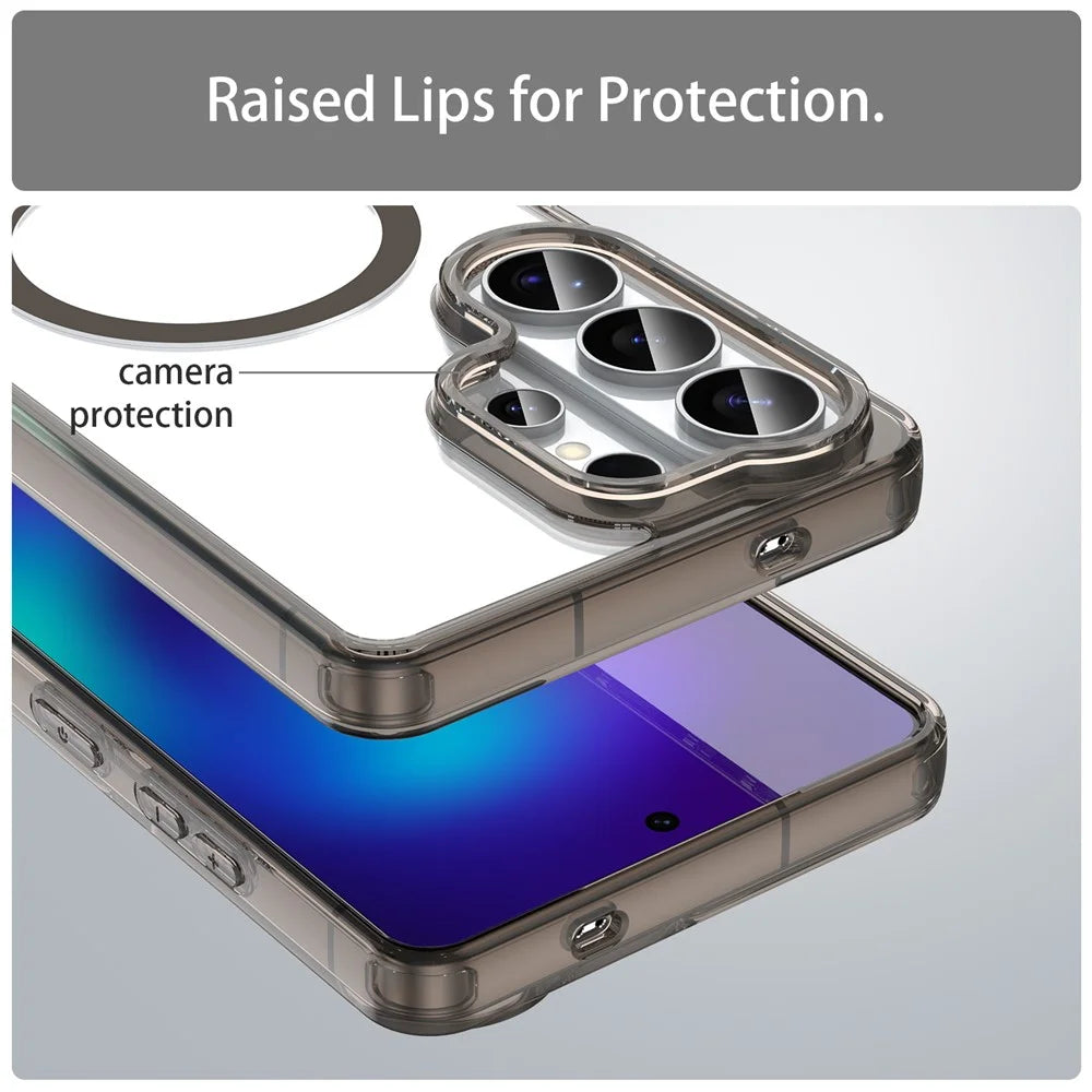 For Samsung Galaxy S26 Ultra Case Compatible with MagSafe Clear PC + TPU Shockproof Phone Back Cover - Transparent Black - 6