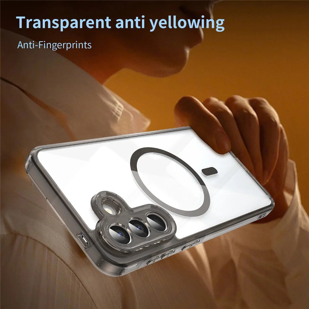 For Samsung Galaxy A57 5G Case Compatible with MagSafe Clear PC + TPU Shockproof Phone Back Cover - Transparent Black - 3