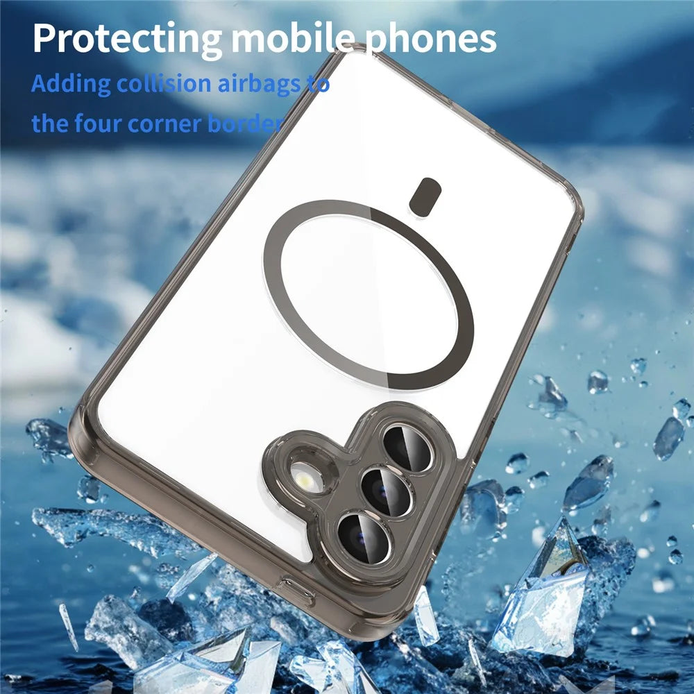 For Samsung Galaxy A57 5G Case Compatible with MagSafe Clear PC + TPU Shockproof Phone Back Cover - Transparent Black - 5