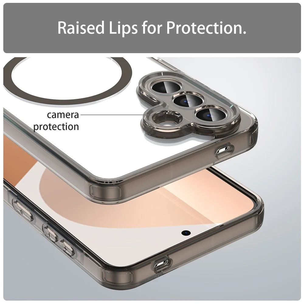 For Samsung Galaxy A57 5G Case Compatible with MagSafe Clear PC + TPU Shockproof Phone Back Cover - Transparent Black - 6
