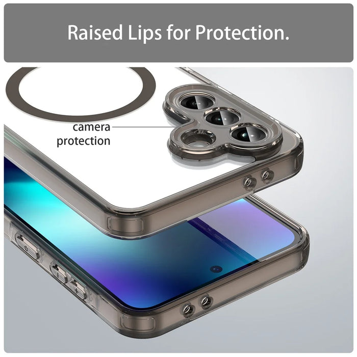 For Samsung Galaxy A37 5G Case Compatible with MagSafe Clear PC + TPU Shockproof Phone Back Cover - Transparent Black - 6
