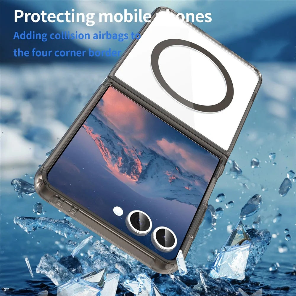 For Samsung Galaxy Z Flip7 5G Case Compatible with MagSafe Clear PC + TPU Shockproof Phone Back Cover - Transparent Black - 5