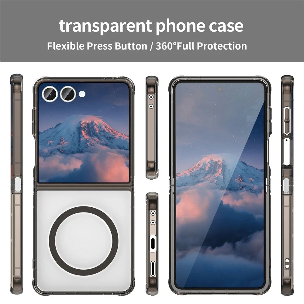 For Samsung Galaxy Z Flip7 5G Case Compatible with MagSafe Clear PC + TPU Shockproof Phone Back Cover - Transparent Black - 7