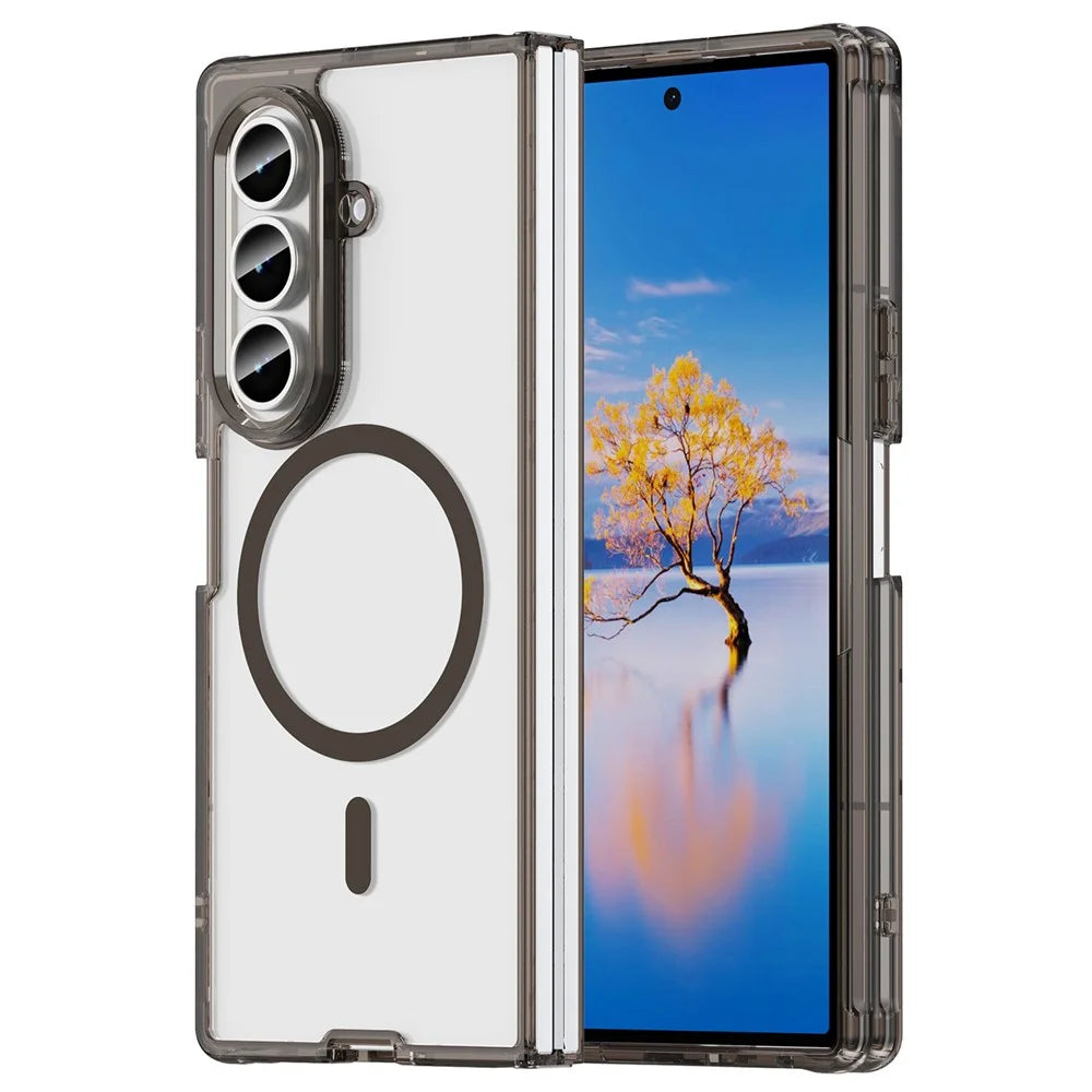 For Samsung Galaxy Z Fold7 5G Case Compatible with MagSafe Clear PC + TPU Shockproof Phone Back Cover - Transparent Black - 1