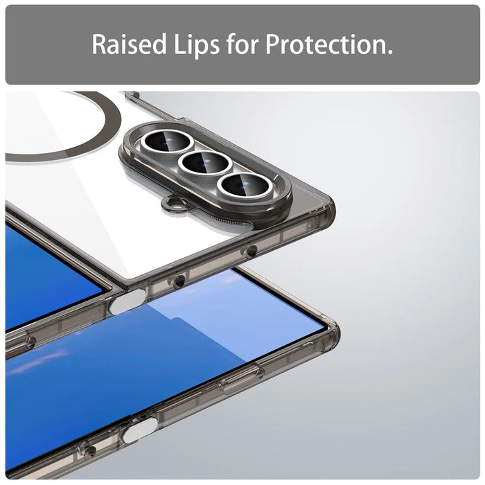 For Samsung Galaxy Z Fold7 5G Case Compatible with MagSafe Clear PC + TPU Shockproof Phone Back Cover - Transparent Black - 6