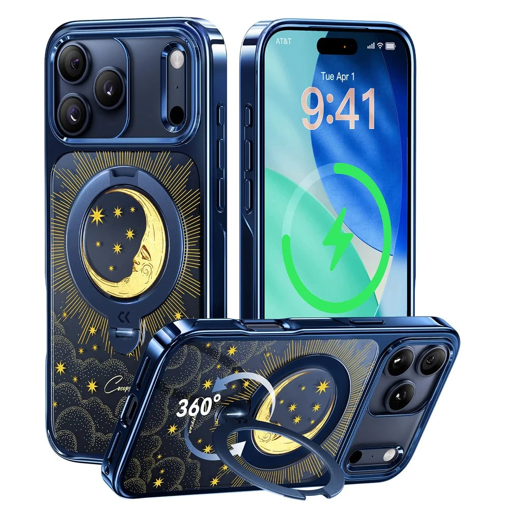 CASEKOO Tarot Series for iPhone 18 Pro Max / 17 Pro Max Magnetic Case UV 3D Printing PC + TPU Phone Cover with Ring Holder Kickstand - Tarot Blue Moon - 1