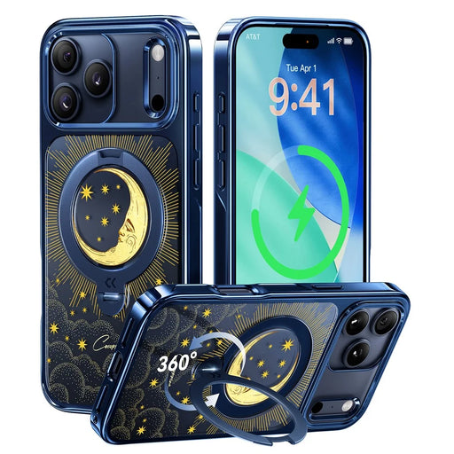 CASEKOO Tarot Series for iPhone 18 Pro / 17 Pro Magnetic Case UV 3D Printing PC + TPU Phone Cover with Ring Holder Kickstand - Tarot Blue Moon - 1